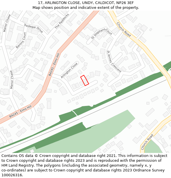 17, ARLINGTON CLOSE, UNDY, CALDICOT, NP26 3EF: Location map and indicative extent of plot