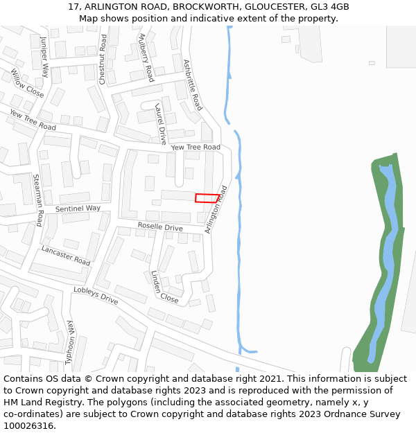 17, ARLINGTON ROAD, BROCKWORTH, GLOUCESTER, GL3 4GB: Location map and indicative extent of plot