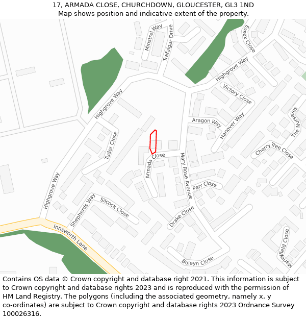 17, ARMADA CLOSE, CHURCHDOWN, GLOUCESTER, GL3 1ND: Location map and indicative extent of plot