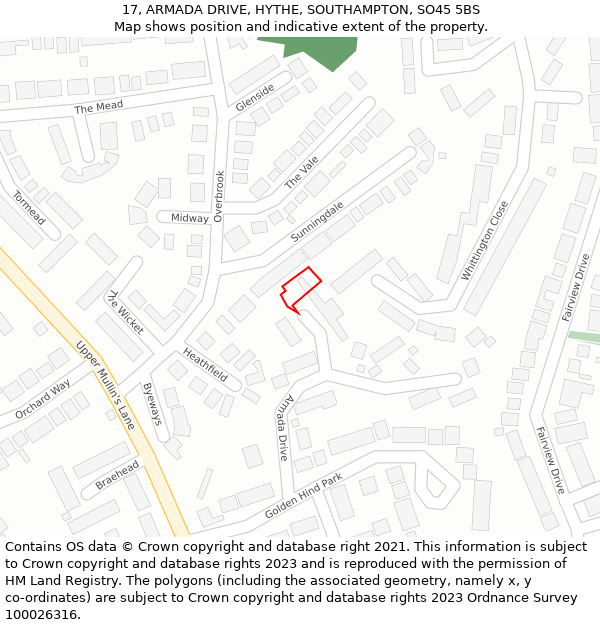 17, ARMADA DRIVE, HYTHE, SOUTHAMPTON, SO45 5BS: Location map and indicative extent of plot