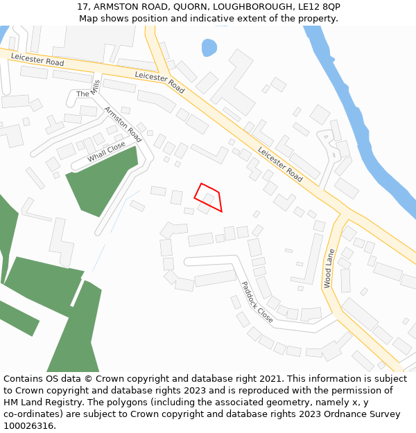 17, ARMSTON ROAD, QUORN, LOUGHBOROUGH, LE12 8QP: Location map and indicative extent of plot