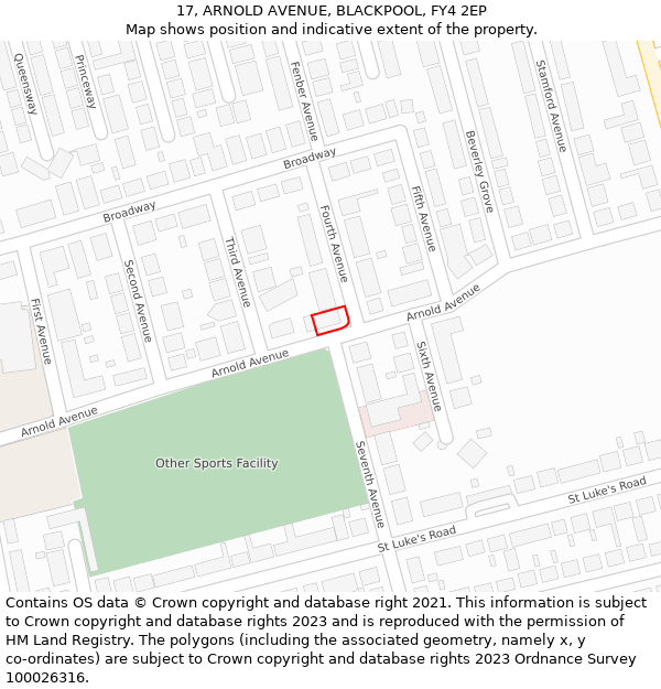 17, ARNOLD AVENUE, BLACKPOOL, FY4 2EP: Location map and indicative extent of plot