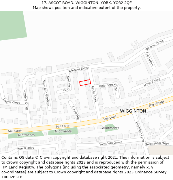 17, ASCOT ROAD, WIGGINTON, YORK, YO32 2QE: Location map and indicative extent of plot