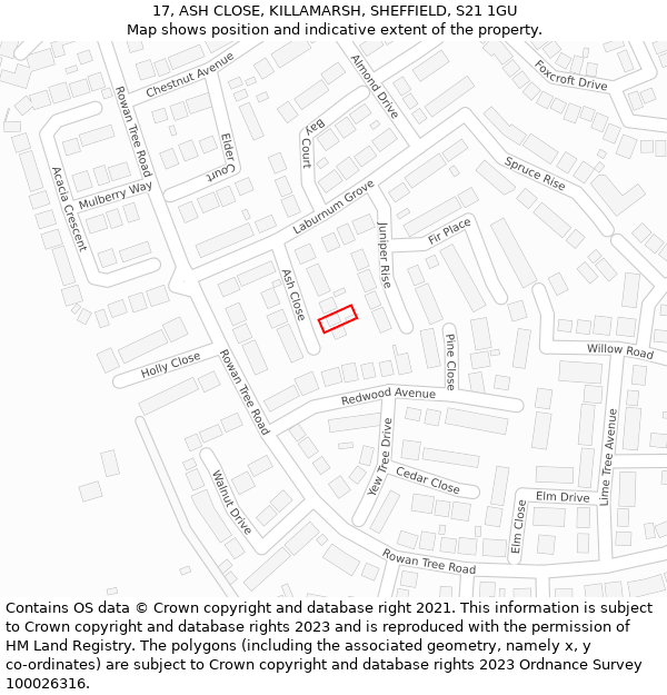 17, ASH CLOSE, KILLAMARSH, SHEFFIELD, S21 1GU: Location map and indicative extent of plot