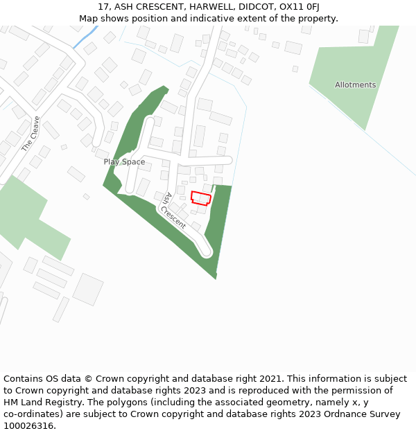 17, ASH CRESCENT, HARWELL, DIDCOT, OX11 0FJ: Location map and indicative extent of plot