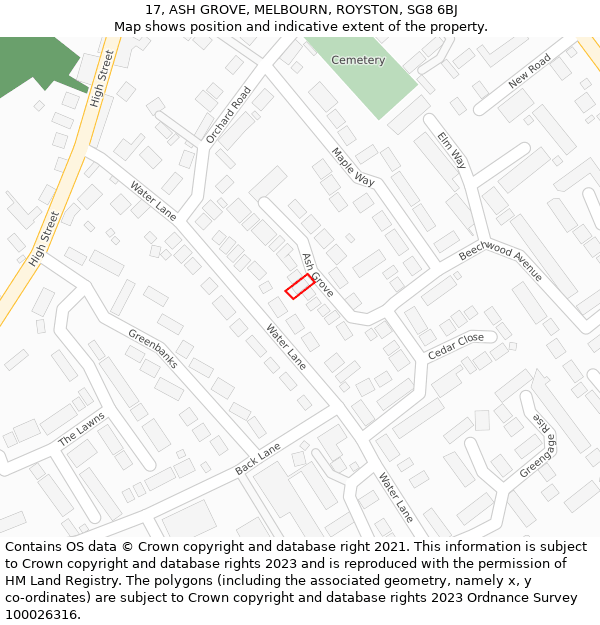 17, ASH GROVE, MELBOURN, ROYSTON, SG8 6BJ: Location map and indicative extent of plot