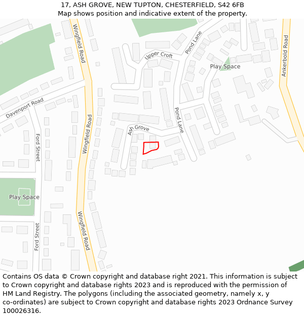 17, ASH GROVE, NEW TUPTON, CHESTERFIELD, S42 6FB: Location map and indicative extent of plot