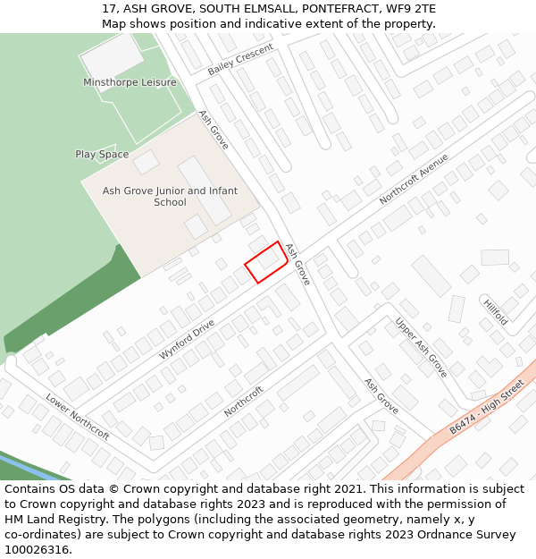 17, ASH GROVE, SOUTH ELMSALL, PONTEFRACT, WF9 2TE: Location map and indicative extent of plot