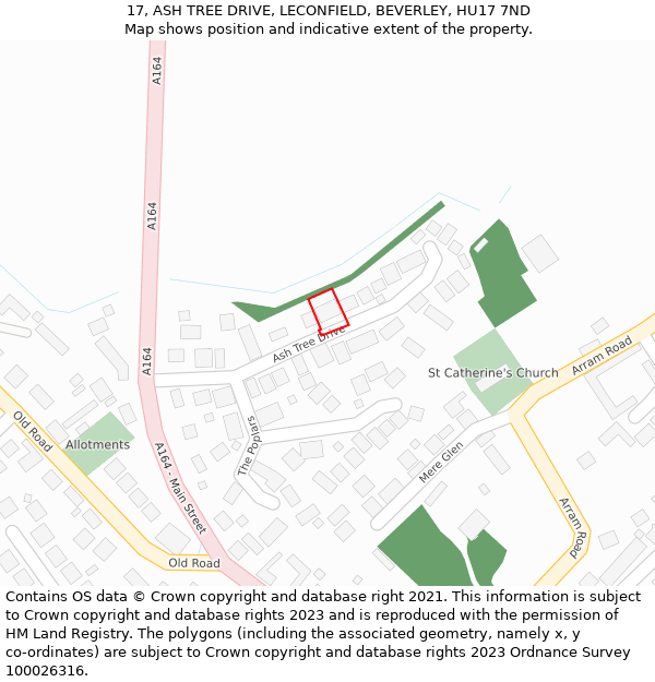 17, ASH TREE DRIVE, LECONFIELD, BEVERLEY, HU17 7ND: Location map and indicative extent of plot