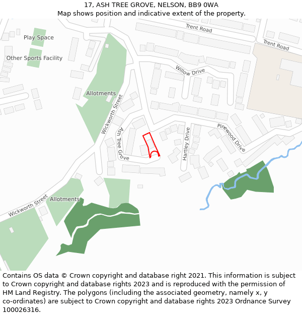 17, ASH TREE GROVE, NELSON, BB9 0WA: Location map and indicative extent of plot