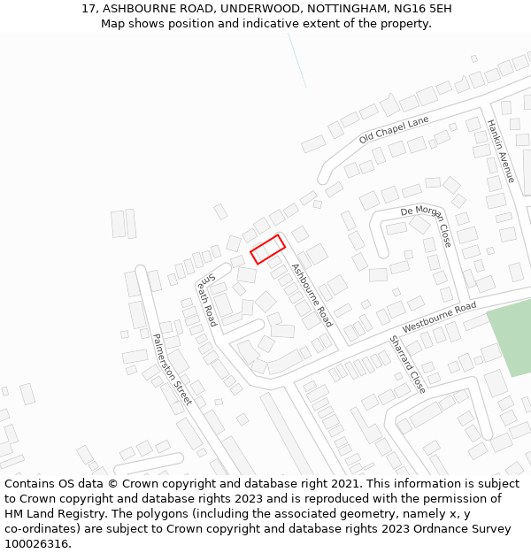17, ASHBOURNE ROAD, UNDERWOOD, NOTTINGHAM, NG16 5EH: Location map and indicative extent of plot