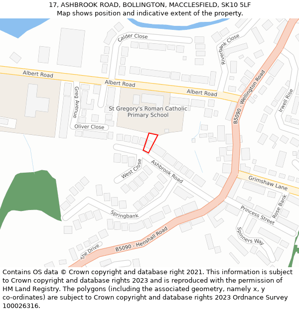 17, ASHBROOK ROAD, BOLLINGTON, MACCLESFIELD, SK10 5LF: Location map and indicative extent of plot