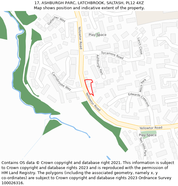 17, ASHBURGH PARC, LATCHBROOK, SALTASH, PL12 4XZ: Location map and indicative extent of plot