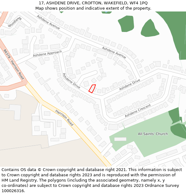 17, ASHDENE DRIVE, CROFTON, WAKEFIELD, WF4 1PQ: Location map and indicative extent of plot