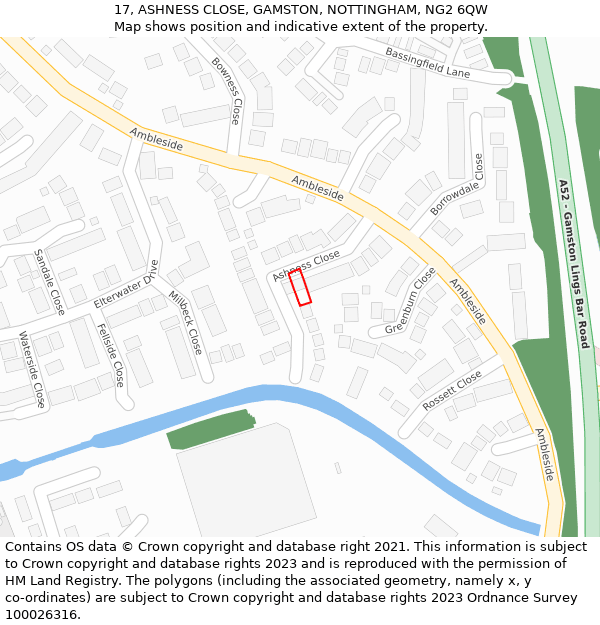 17, ASHNESS CLOSE, GAMSTON, NOTTINGHAM, NG2 6QW: Location map and indicative extent of plot