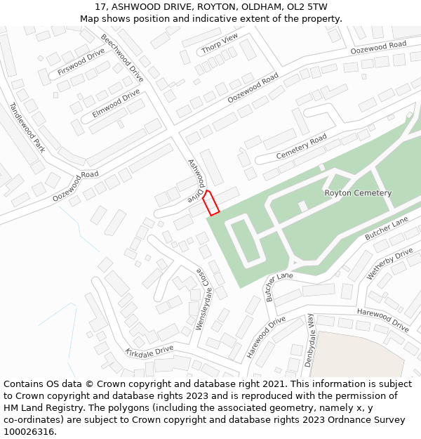 17, ASHWOOD DRIVE, ROYTON, OLDHAM, OL2 5TW: Location map and indicative extent of plot