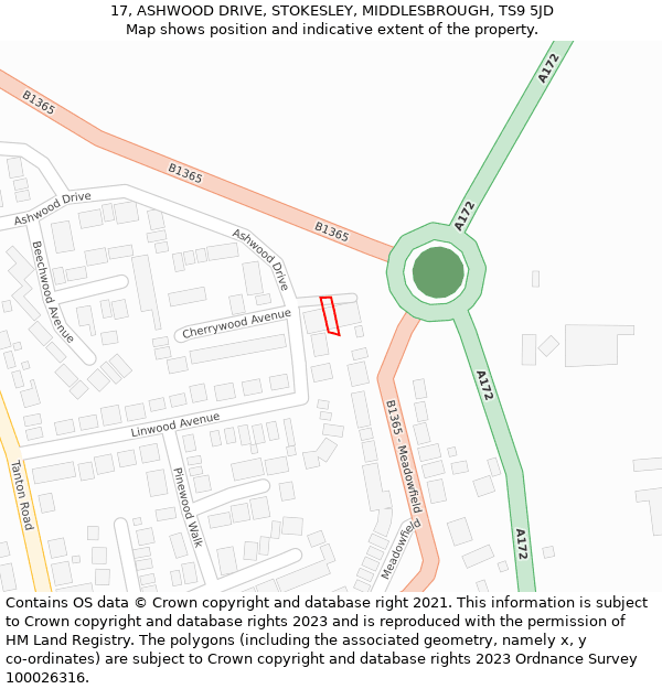 17, ASHWOOD DRIVE, STOKESLEY, MIDDLESBROUGH, TS9 5JD: Location map and indicative extent of plot