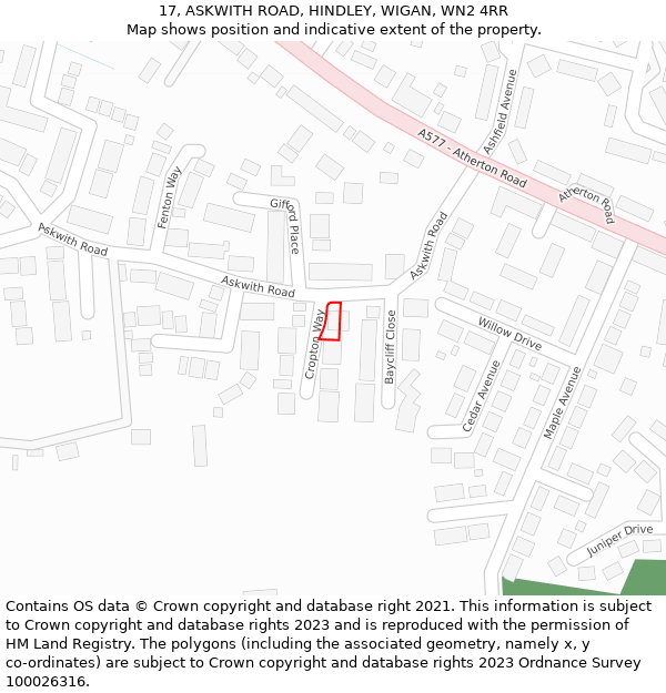 17, ASKWITH ROAD, HINDLEY, WIGAN, WN2 4RR: Location map and indicative extent of plot