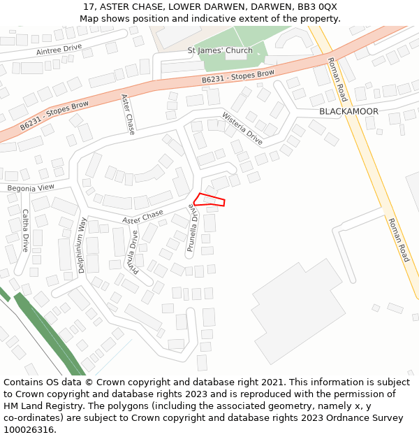 17, ASTER CHASE, LOWER DARWEN, DARWEN, BB3 0QX: Location map and indicative extent of plot