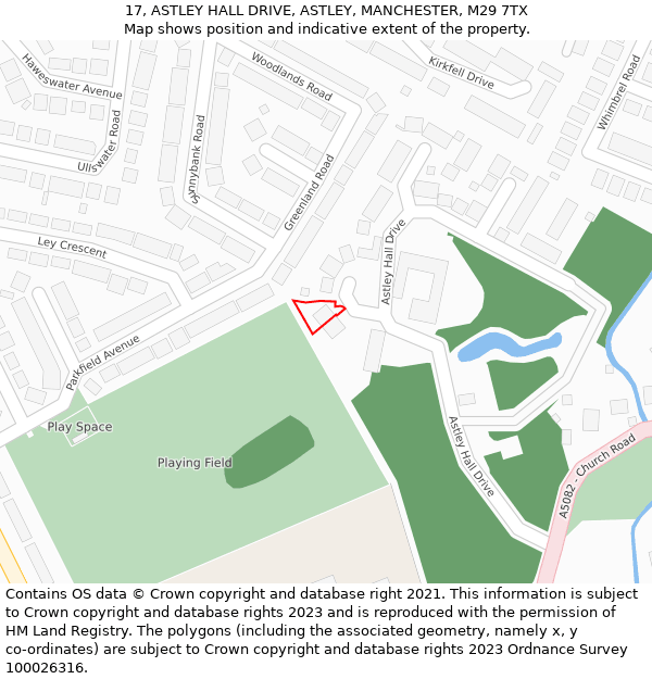 17, ASTLEY HALL DRIVE, ASTLEY, MANCHESTER, M29 7TX: Location map and indicative extent of plot