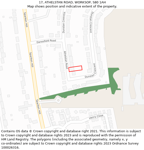 17, ATHELSTAN ROAD, WORKSOP, S80 1AH: Location map and indicative extent of plot