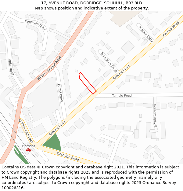 17, AVENUE ROAD, DORRIDGE, SOLIHULL, B93 8LD: Location map and indicative extent of plot