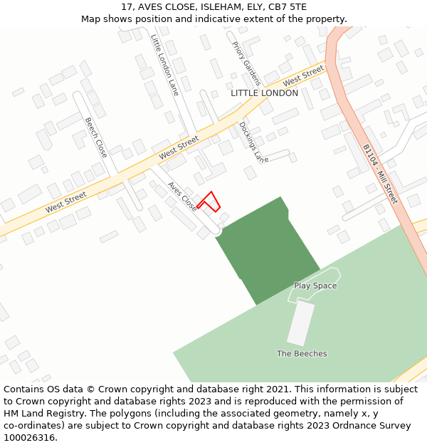 17, AVES CLOSE, ISLEHAM, ELY, CB7 5TE: Location map and indicative extent of plot