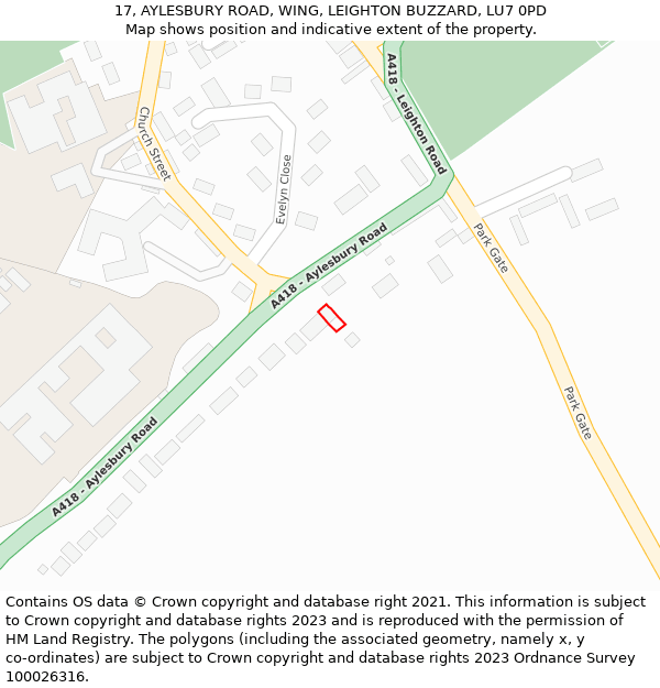17, AYLESBURY ROAD, WING, LEIGHTON BUZZARD, LU7 0PD: Location map and indicative extent of plot