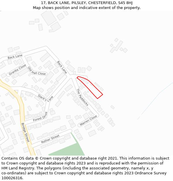17, BACK LANE, PILSLEY, CHESTERFIELD, S45 8HJ: Location map and indicative extent of plot