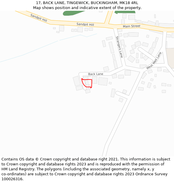 17, BACK LANE, TINGEWICK, BUCKINGHAM, MK18 4RL: Location map and indicative extent of plot
