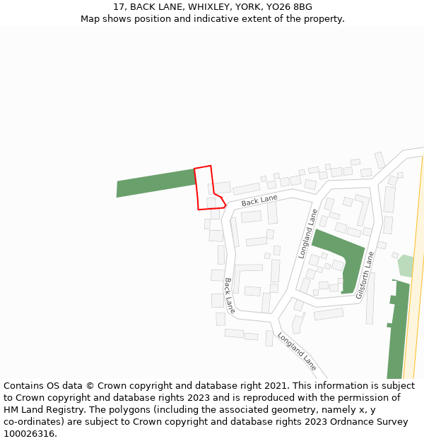 17, BACK LANE, WHIXLEY, YORK, YO26 8BG: Location map and indicative extent of plot