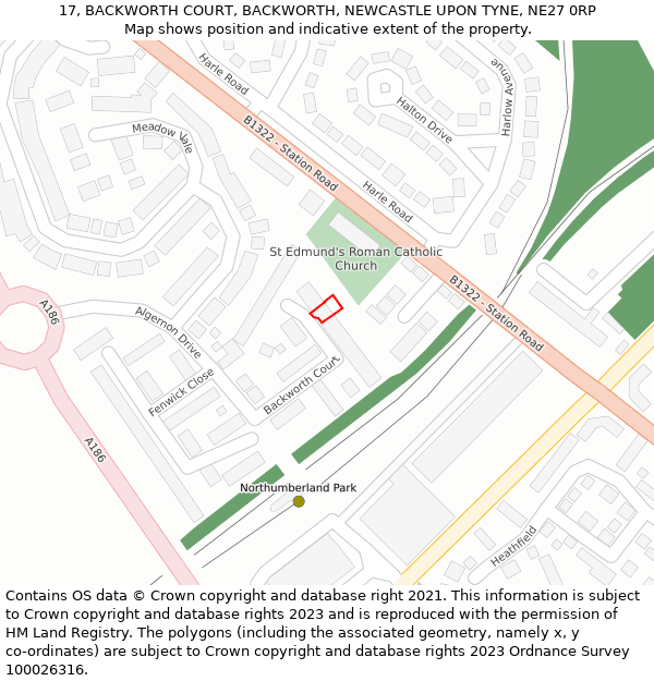 17, BACKWORTH COURT, BACKWORTH, NEWCASTLE UPON TYNE, NE27 0RP: Location map and indicative extent of plot