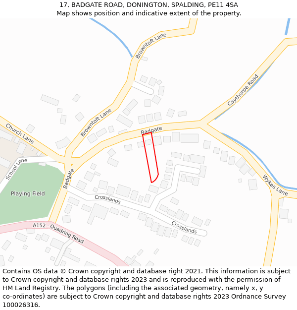 17, BADGATE ROAD, DONINGTON, SPALDING, PE11 4SA: Location map and indicative extent of plot