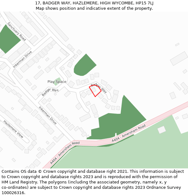 17, BADGER WAY, HAZLEMERE, HIGH WYCOMBE, HP15 7LJ: Location map and indicative extent of plot