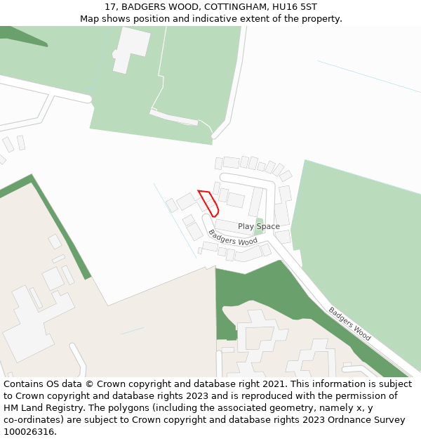 17, BADGERS WOOD, COTTINGHAM, HU16 5ST: Location map and indicative extent of plot