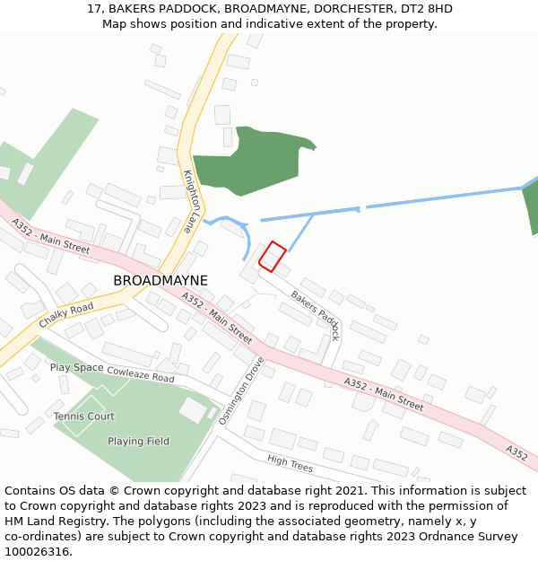 17, BAKERS PADDOCK, BROADMAYNE, DORCHESTER, DT2 8HD: Location map and indicative extent of plot