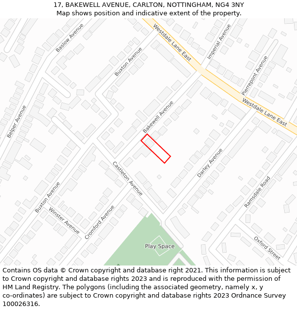 17, BAKEWELL AVENUE, CARLTON, NOTTINGHAM, NG4 3NY: Location map and indicative extent of plot