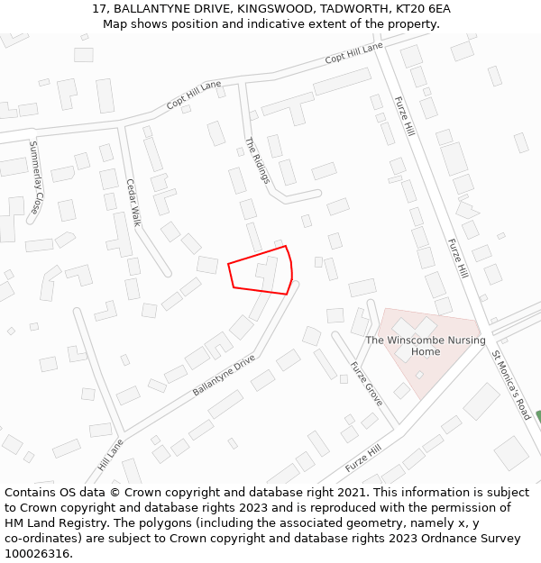 17, BALLANTYNE DRIVE, KINGSWOOD, TADWORTH, KT20 6EA: Location map and indicative extent of plot