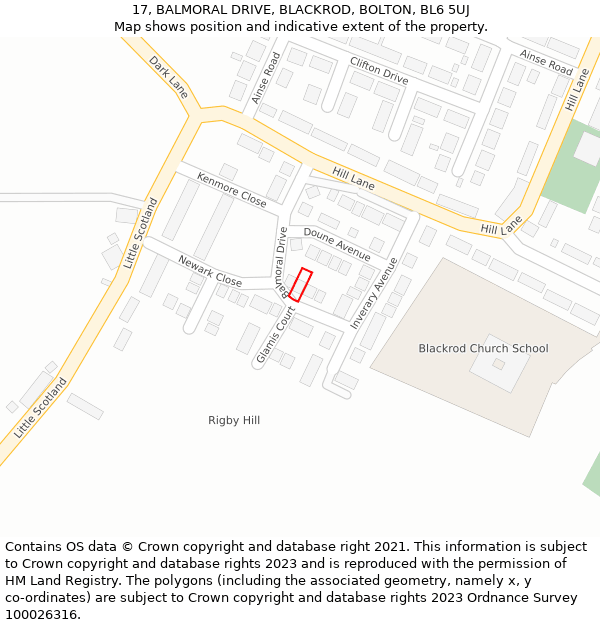 17, BALMORAL DRIVE, BLACKROD, BOLTON, BL6 5UJ: Location map and indicative extent of plot