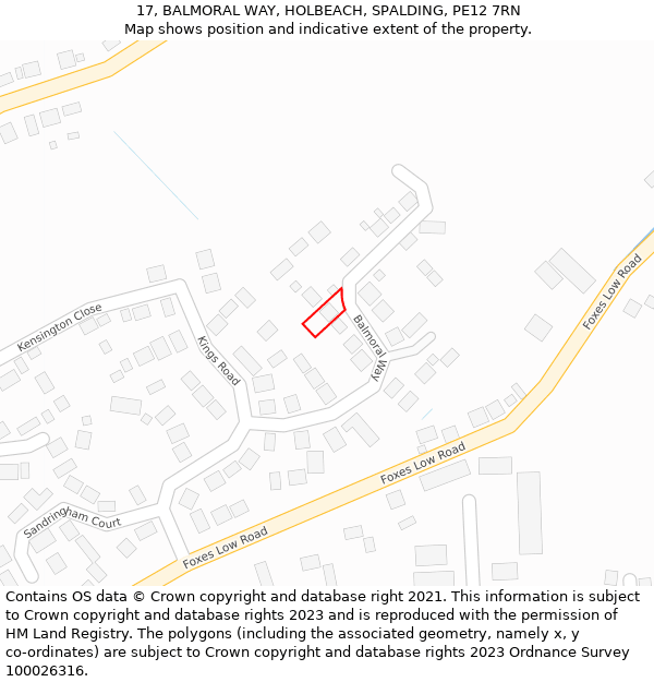 17, BALMORAL WAY, HOLBEACH, SPALDING, PE12 7RN: Location map and indicative extent of plot