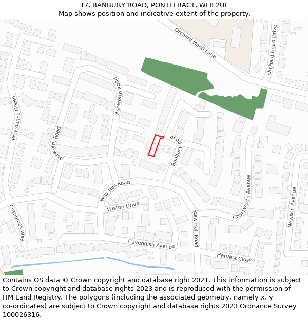 17, BANBURY ROAD, PONTEFRACT, WF8 2UF: Location map and indicative extent of plot