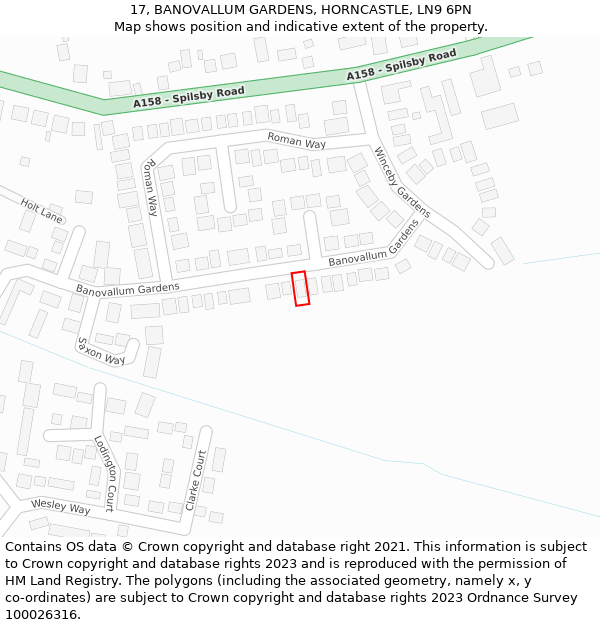 17, BANOVALLUM GARDENS, HORNCASTLE, LN9 6PN: Location map and indicative extent of plot