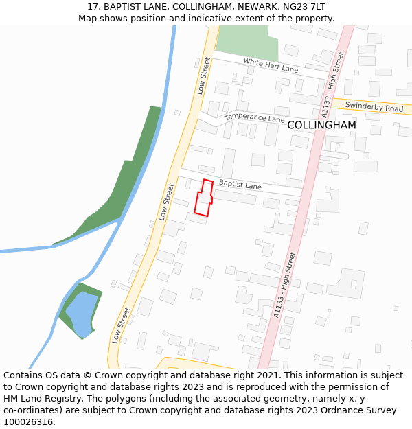 17, BAPTIST LANE, COLLINGHAM, NEWARK, NG23 7LT: Location map and indicative extent of plot