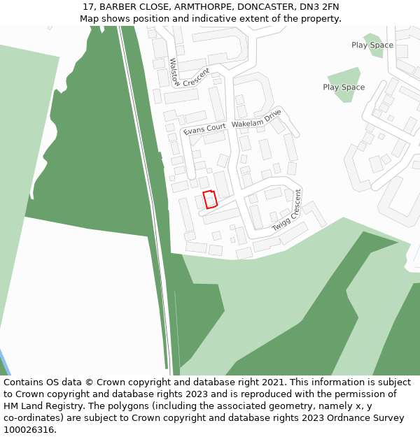 17, BARBER CLOSE, ARMTHORPE, DONCASTER, DN3 2FN: Location map and indicative extent of plot