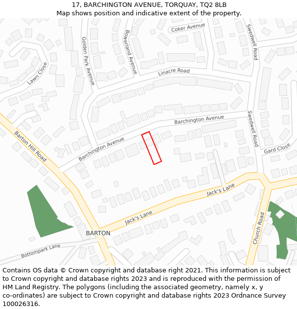 17, BARCHINGTON AVENUE, TORQUAY, TQ2 8LB: Location map and indicative extent of plot