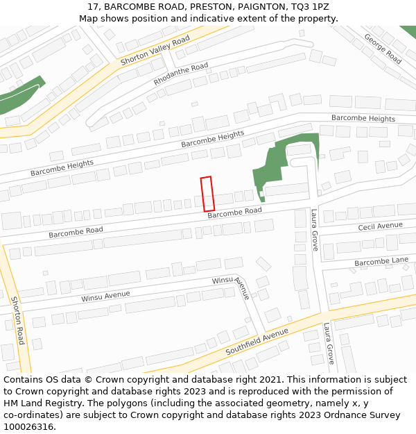 17, BARCOMBE ROAD, PRESTON, PAIGNTON, TQ3 1PZ: Location map and indicative extent of plot