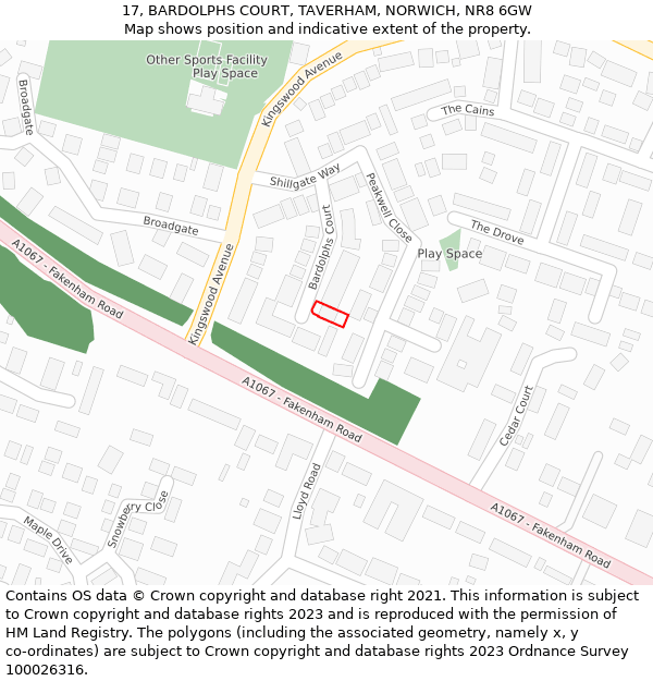 17, BARDOLPHS COURT, TAVERHAM, NORWICH, NR8 6GW: Location map and indicative extent of plot