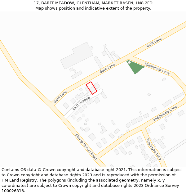 17, BARFF MEADOW, GLENTHAM, MARKET RASEN, LN8 2FD: Location map and indicative extent of plot