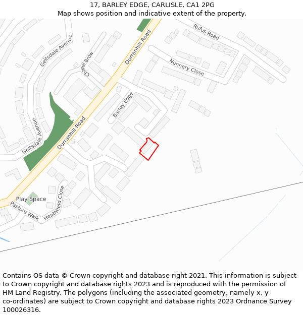 17, BARLEY EDGE, CARLISLE, CA1 2PG: Location map and indicative extent of plot