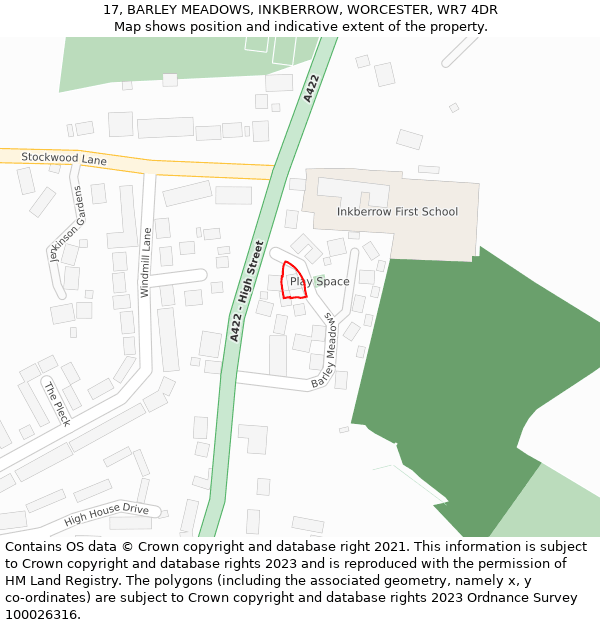 17, BARLEY MEADOWS, INKBERROW, WORCESTER, WR7 4DR: Location map and indicative extent of plot